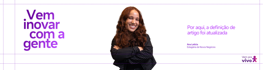 arte com uma mulher de cabelos longos vermelhos sorrindo e a frase vem inovar com a gente