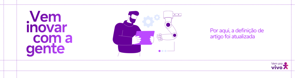 arte com um vetor de uma pessoa interagindo com um tablet e a frase vem inovar com a gente