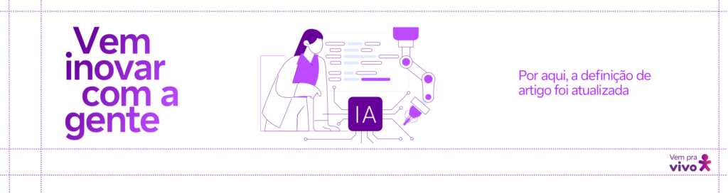 banner com o vetor de uma mulher desenvolvendo uma IA e o texto vem inovar com a gente