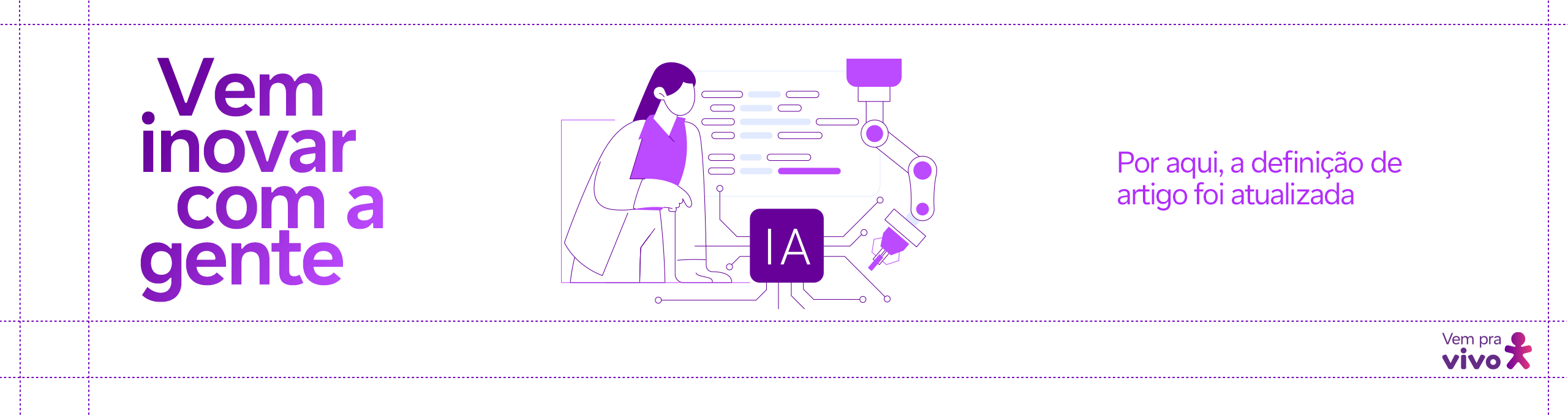 banner com o vetor de uma mulher desenvolvendo uma IA e o texto vem inovar com a gente