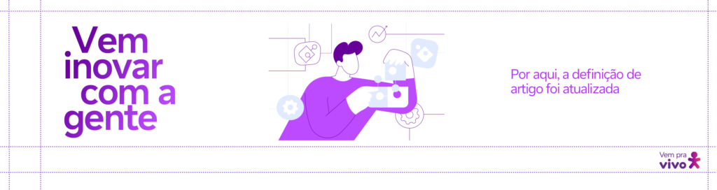 arte com um vetor de um homem branco interagindo com blocos tecnológicos e a frase vem inovar com a gente