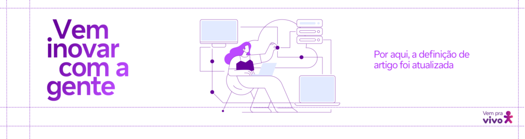 arte com um vetor de uma mulher branca e cabelos longos interagindo com tecnologia e o texto vem inovar com a gente