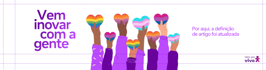 arte de vetores de mãos segurando coração coloridos que representam as cores da diversidade no mercado de trabalho e o texto vem inovar com a gente