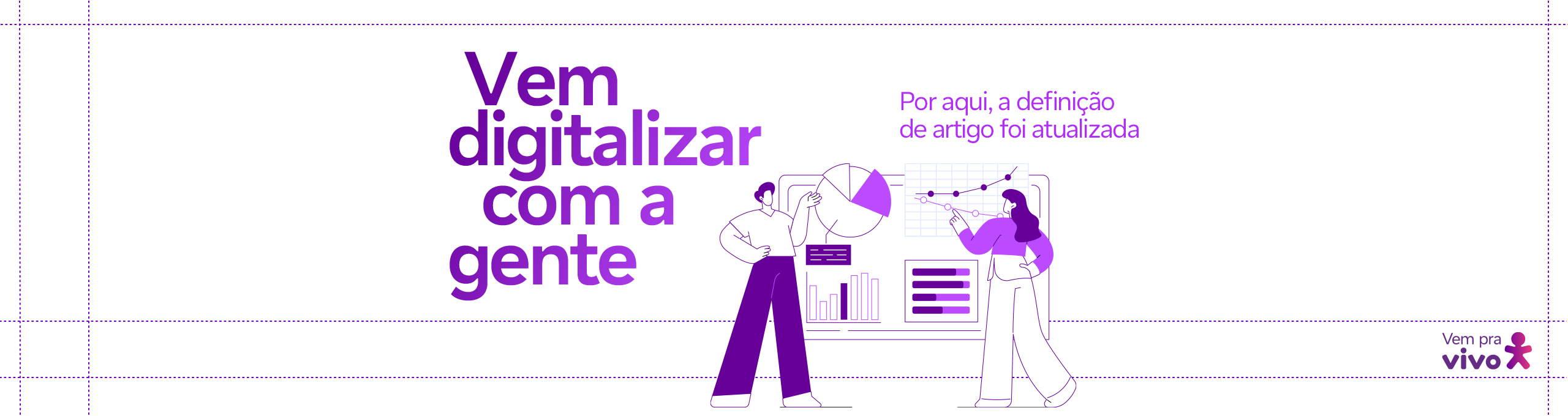 arte com um vetor de um homem e uma mulher interagindo com gráficos de dados